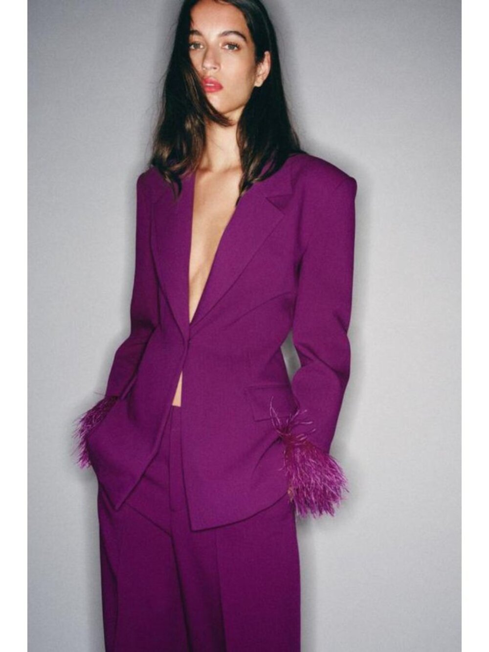 ZARA FEATHER CUFF SHOULDER PAD BLAZER